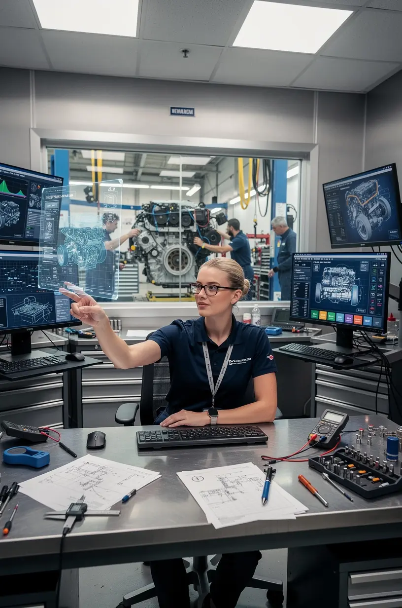 Blick in eine professionelle Werkstatt mit modernen Geräten zur Motorwartung und Leistungsverbesserung.